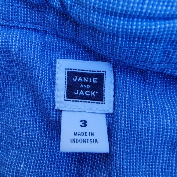 Janie and Jack Blue Linen Cotton Button Up Shirt Boys Size 3 - Picture 4 of 5